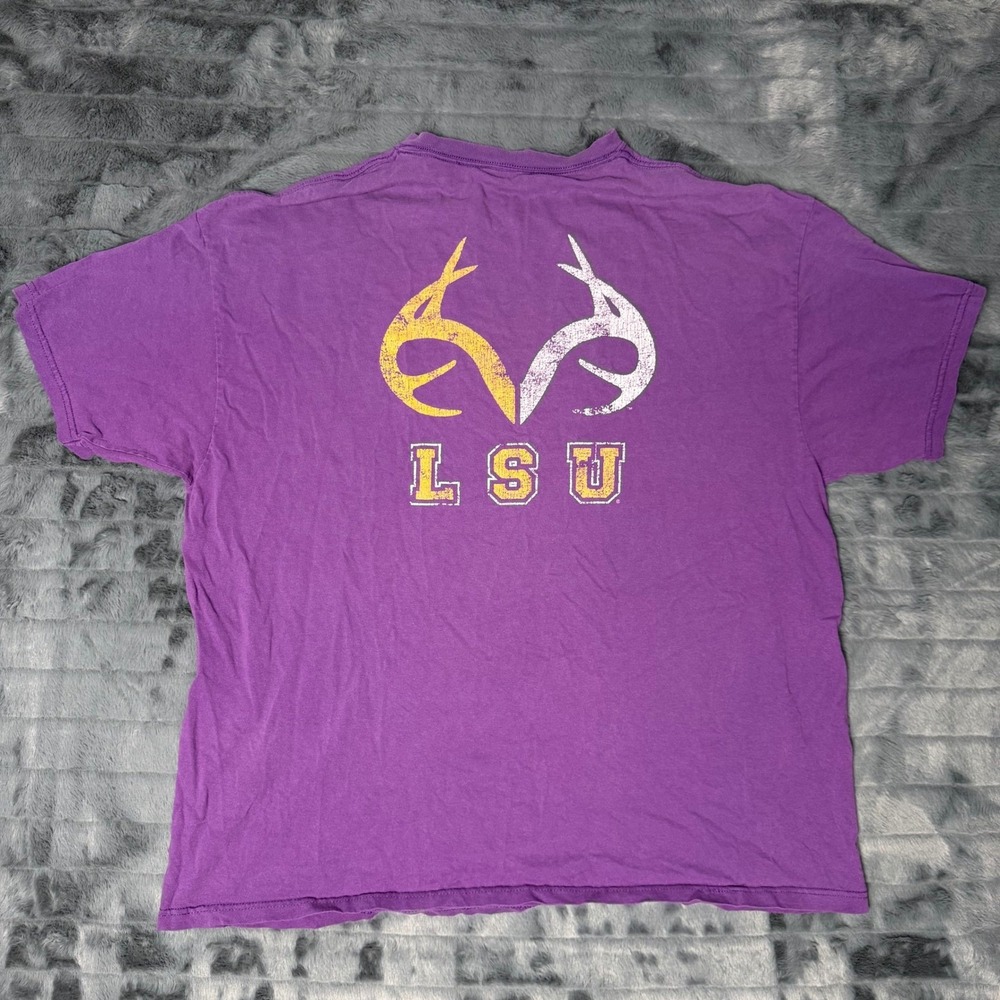 LSU Tigers Realtree T-Shirt Mens XXL Purple Short Sleeve Antler Graphic Tee